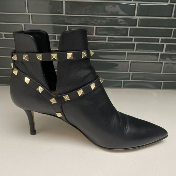 VALENTINO Garavani Black Leather Rockstud Moto Ankle Booties - IT 39/US 9 - Picture 5 of 11